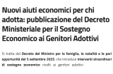 Nuovi aiuti economici per chi adotta: pubblicazione del Decreto Ministeriale per il Sostegno Economico ai Genitori Adottivi